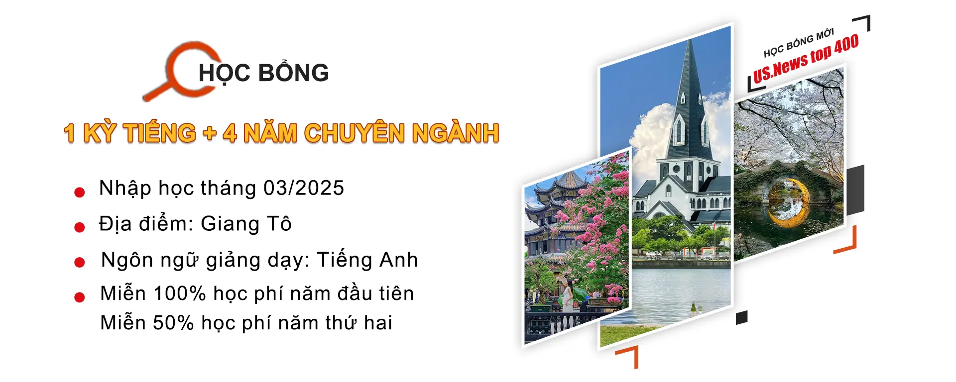 Học bổng 1 kì tiếng + 4 năm chuyên ngành